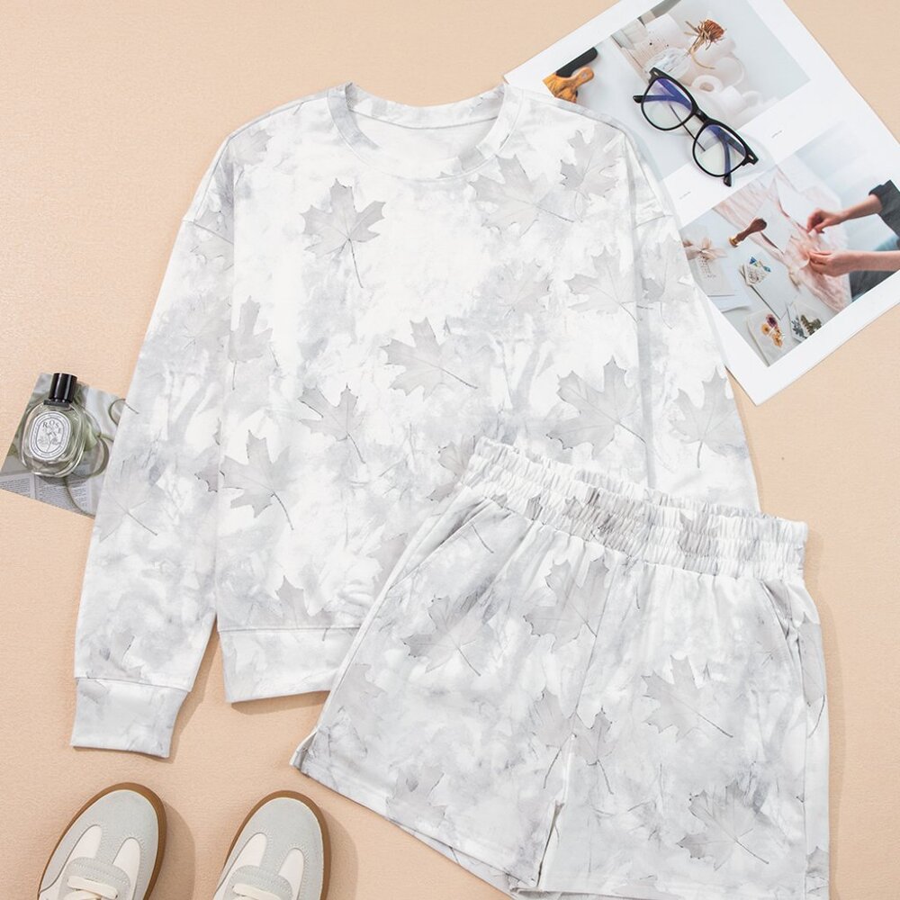 B342 Maple Camo Print Pullover Top and Elastic Waist Casual Short Set - Picture 8 of 8